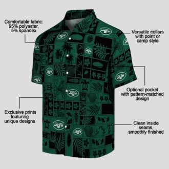 New York Jets Tropical Patchwork Hawaiian Shirt, Green Black Floral Football Fan Wear