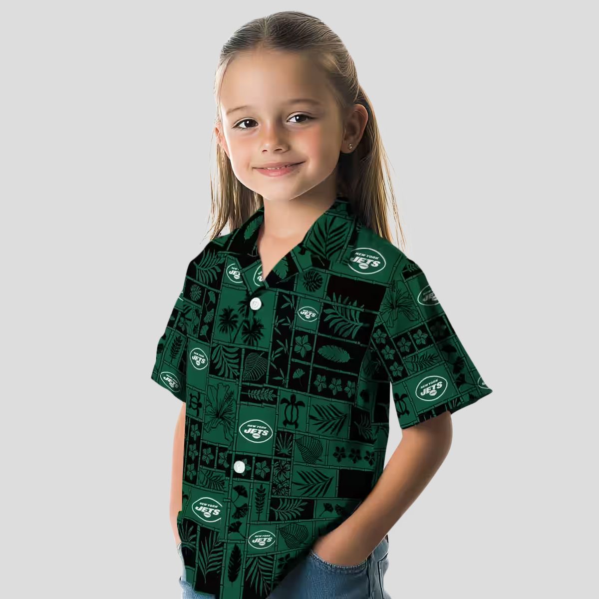 New York Jets Tropical Patchwork Hawaiian Shirt, Green Black Floral Football Fan Wear
