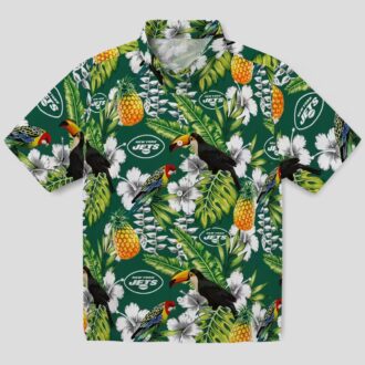 New York Jets Tropical Toucan Green Hawaiian Shirt, Custom NFL Aloha Fan Gift