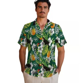 New York Jets Tropical Toucan Green Hawaiian Shirt, Custom NFL Aloha Fan Gift