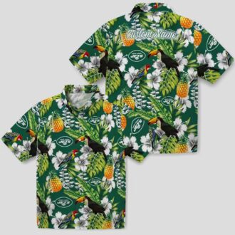 New York Jets Tropical Toucan Green Hawaiian Shirt, Custom NFL Aloha Fan Gift