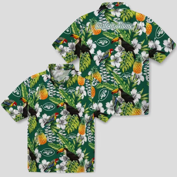 New York Jets Tropical Toucan Green Hawaiian Shirt, Custom NFL Aloha Fan Gift