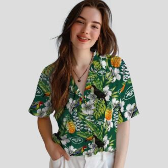 New York Jets Tropical Toucan Green Hawaiian Shirt, Custom NFL Aloha Fan Gift
