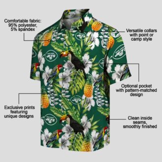 New York Jets Tropical Toucan Green Hawaiian Shirt, Custom NFL Aloha Fan Gift