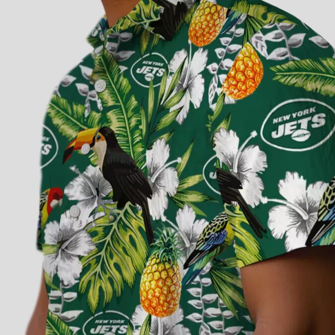 New York Jets Tropical Toucan Green Hawaiian Shirt, Custom NFL Aloha Fan Gift