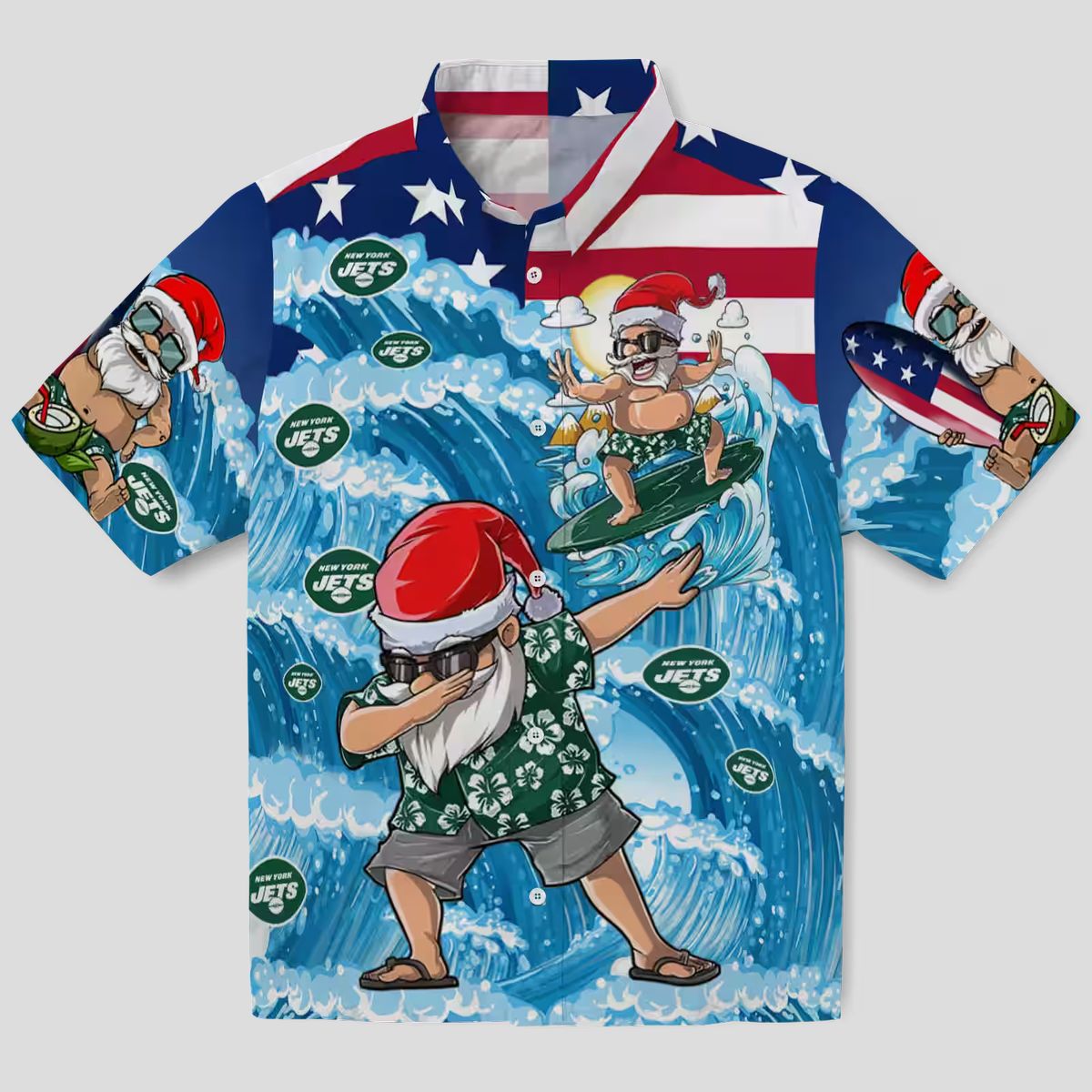 NFL Fans New York Jets Hawwaiian Shirt, Surfing Santa Holiday Gift for Summer