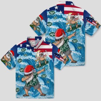 NFL Fans New York Jets Hawwaiian Shirt, Surfing Santa Holiday Gift for Summer