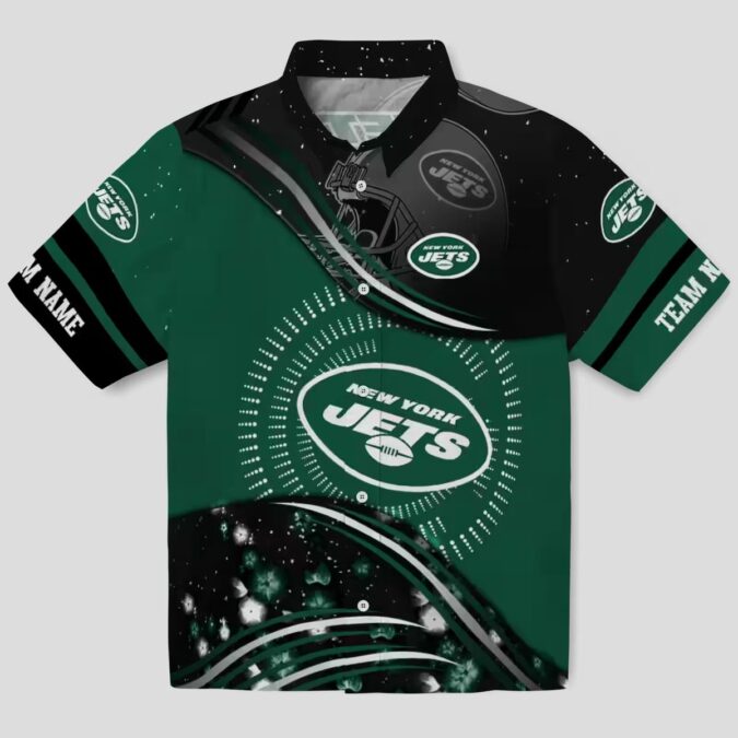NFL Football New York Jets Aloha Hawaiian Shirt - Black Green Wave Style