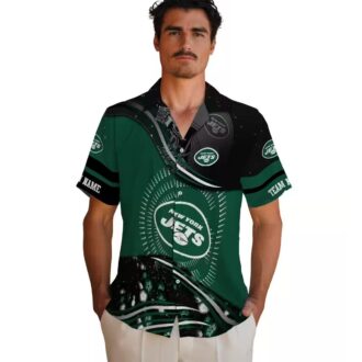 NFL Football New York Jets Aloha Hawaiian Shirt - Black Green Wave Style