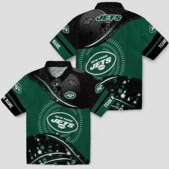 NFL Football New York Jets Aloha Hawaiian Shirt - Black Green Wave Style