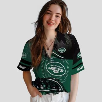 NFL Football New York Jets Aloha Hawaiian Shirt - Black Green Wave Style