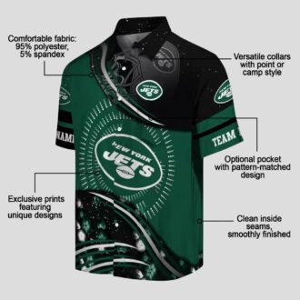 NFL Football New York Jets Aloha Hawaiian Shirt - Black Green Wave Style