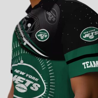 NFL Football New York Jets Aloha Hawaiian Shirt - Black Green Wave Style