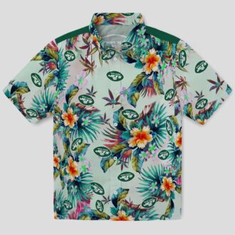 NFL New York Jets Aloha Hawaiian Shirt - Tropical Foliage Green Design