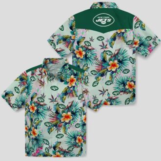 NFL New York Jets Aloha Hawaiian Shirt - Tropical Foliage Green Design