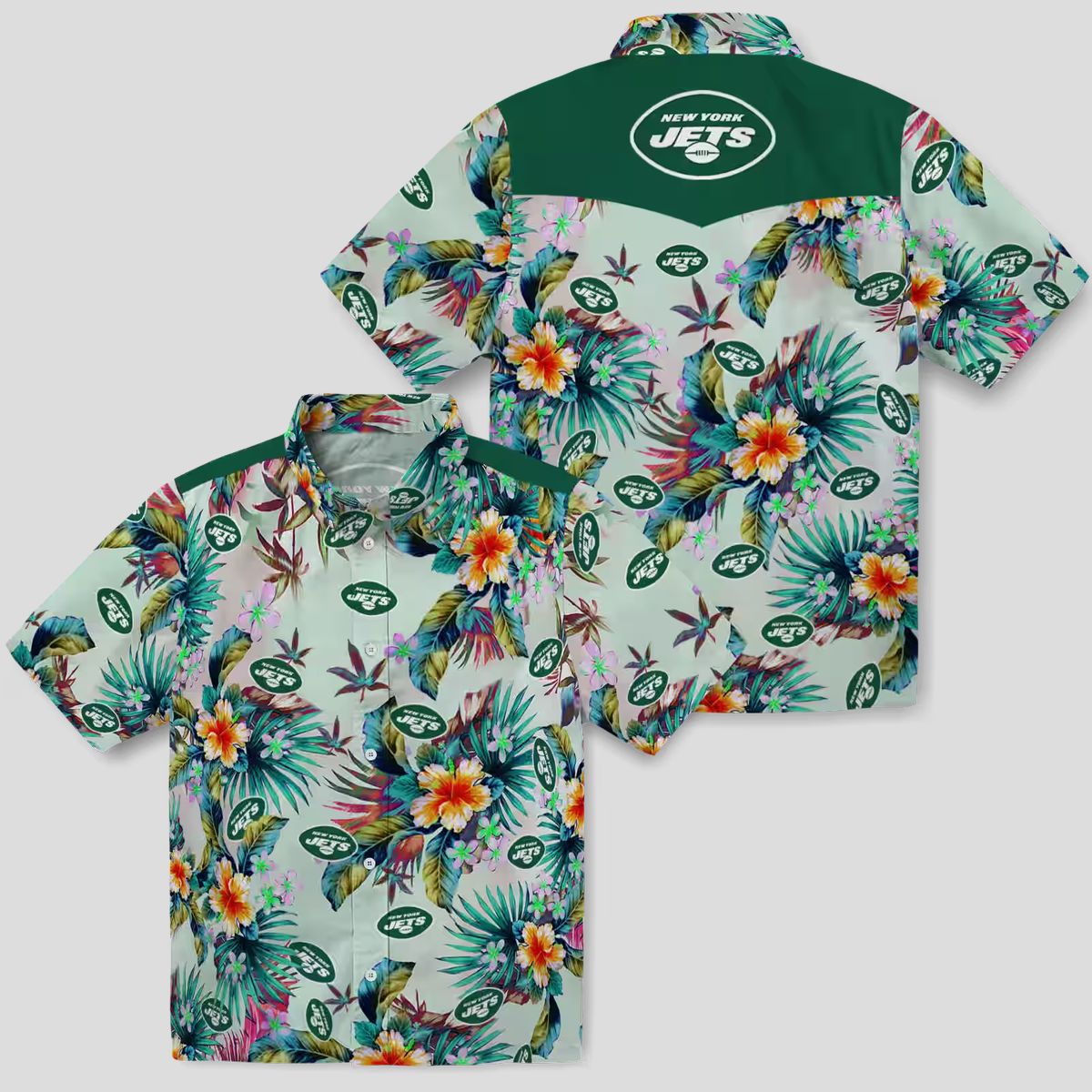 NFL New York Jets Aloha Hawaiian Shirt - Tropical Foliage Green Design