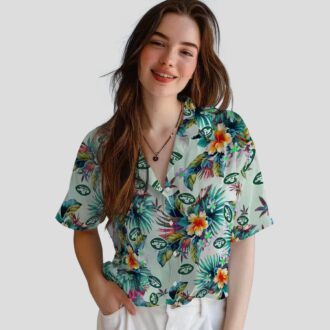 NFL New York Jets Aloha Hawaiian Shirt - Tropical Foliage Green Design