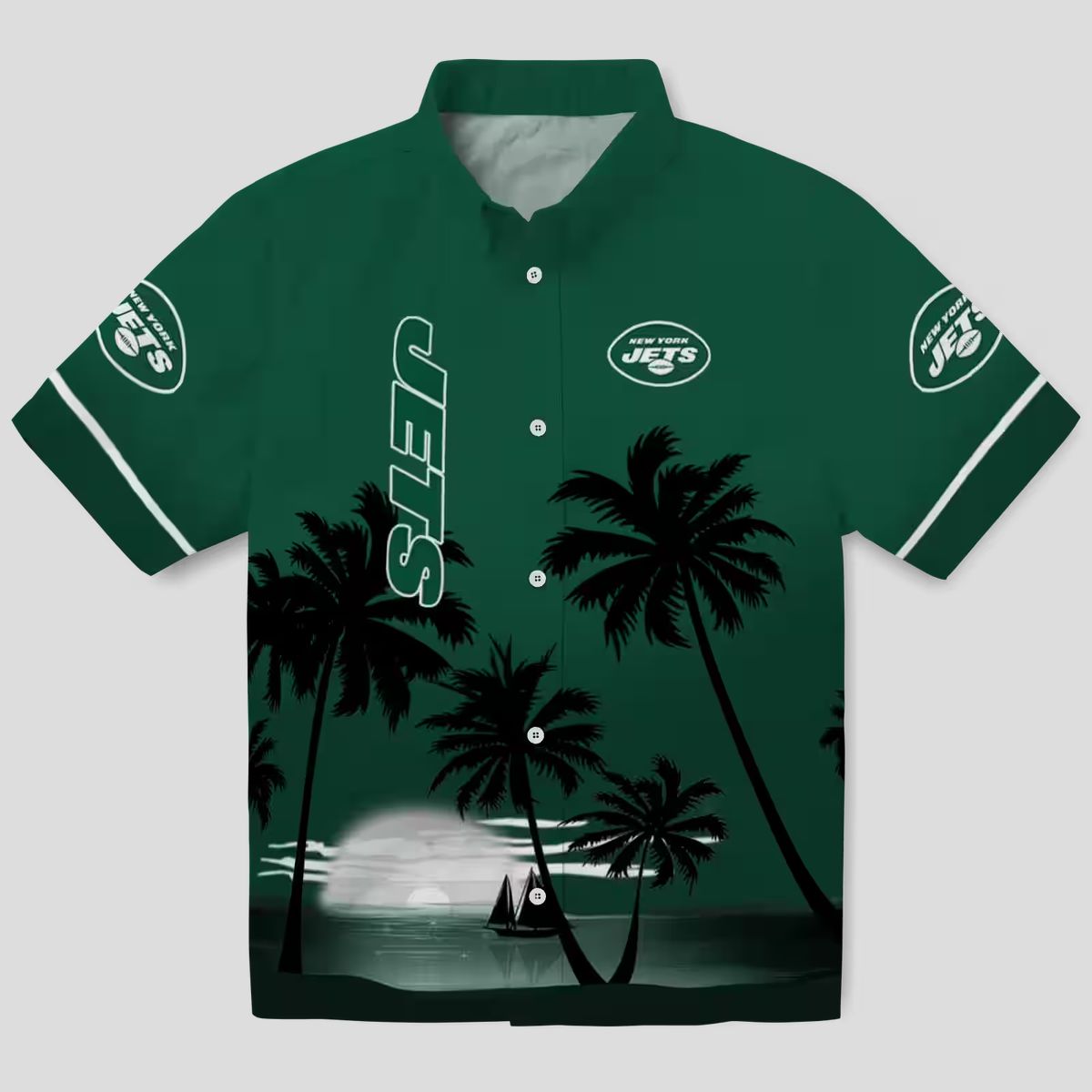 NFL New York Jets Beach Sunset Shirt, Green & Black Tropical Hawaiian Aloha Apparel