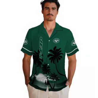 NFL New York Jets Beach Sunset Shirt, Green & Black Tropical Hawaiian Aloha Apparel