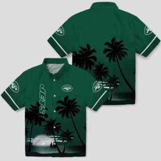 NFL New York Jets Beach Sunset Shirt, Green & Black Tropical Hawaiian Aloha Apparel