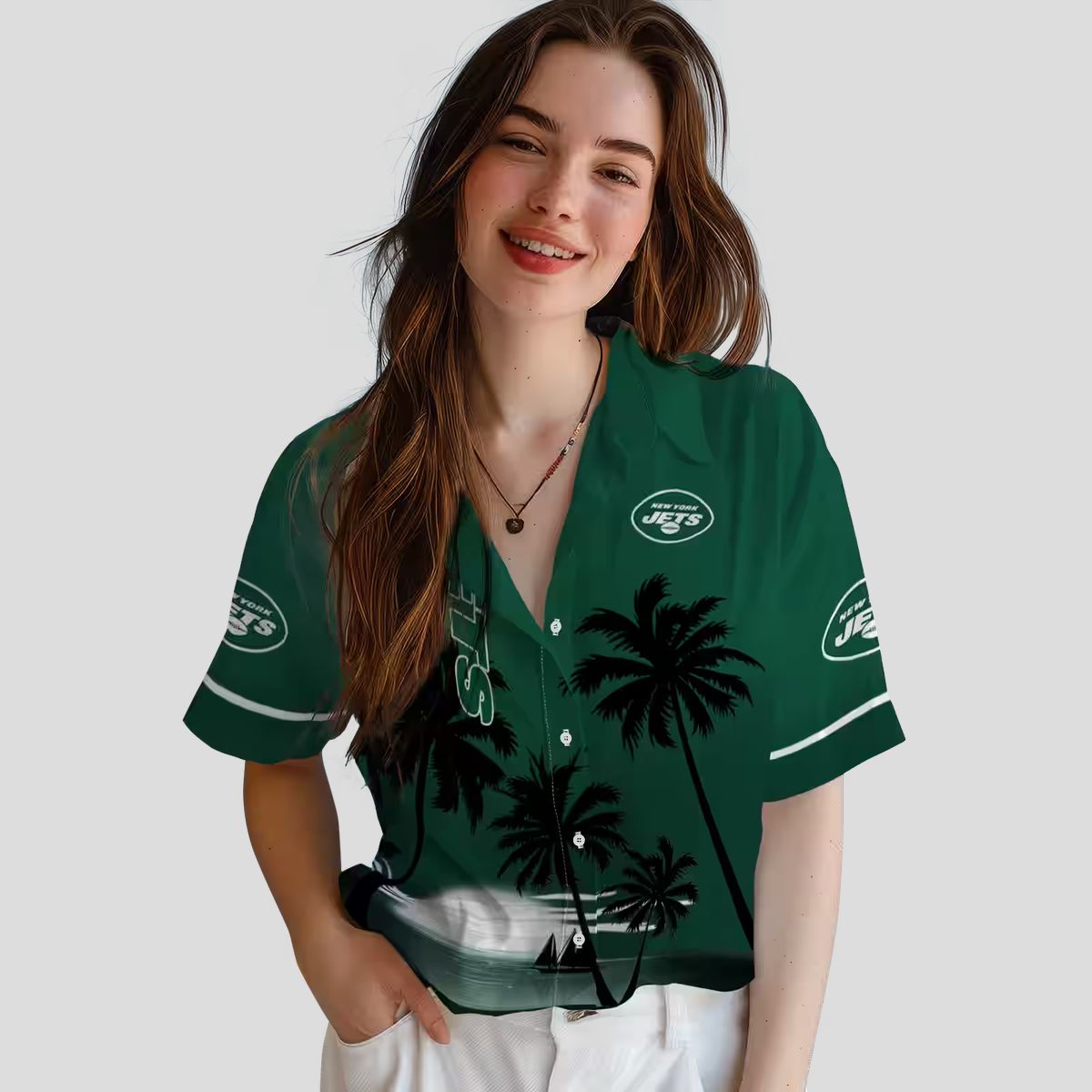 NFL New York Jets Beach Sunset Shirt, Green & Black Tropical Hawaiian Aloha Apparel