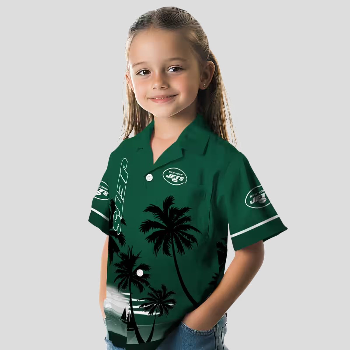 NFL New York Jets Beach Sunset Shirt, Green & Black Tropical Hawaiian Aloha Apparel
