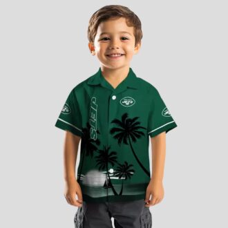 NFL New York Jets Beach Sunset Shirt, Green & Black Tropical Hawaiian Aloha Apparel