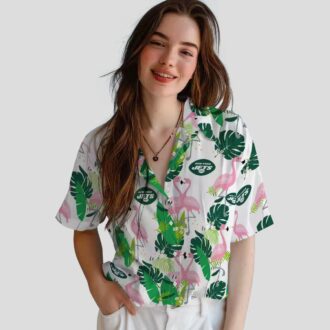 NFL New York Jets Flamingo Foliage Shirt, Summer Beach Tropical Fan Apparel