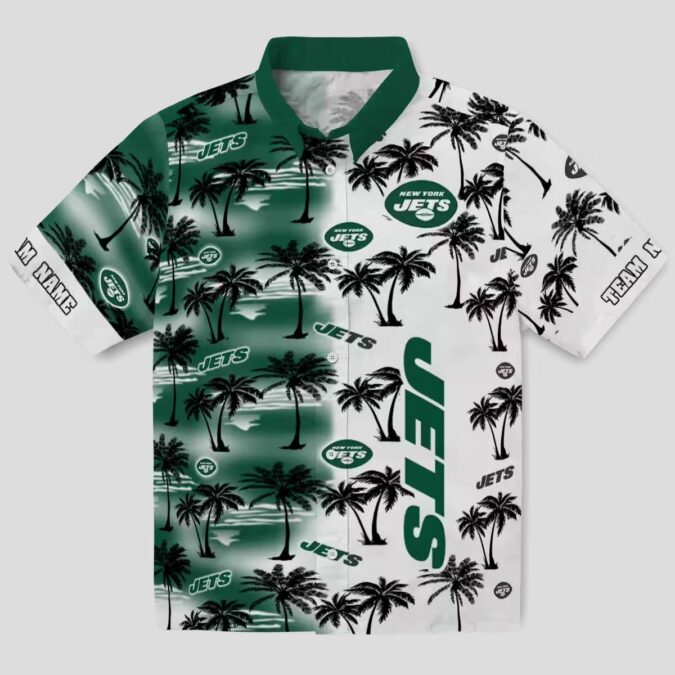 NFL New York Jets Green Custom Hawaiian Shirt - Palm Tree Silhouettes Design