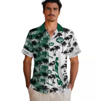 NFL New York Jets Green Custom Hawaiian Shirt - Palm Tree Silhouettes Design