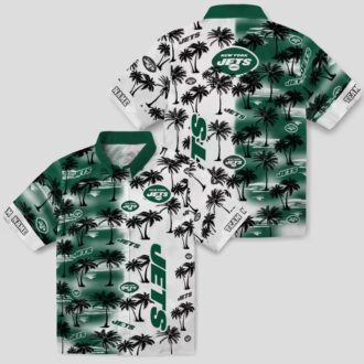 NFL New York Jets Green Custom Hawaiian Shirt - Palm Tree Silhouettes Design