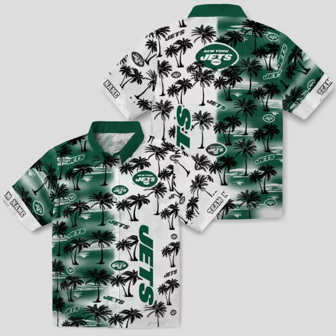 NFL New York Jets Green Custom Hawaiian Shirt - Palm Tree Silhouettes Design