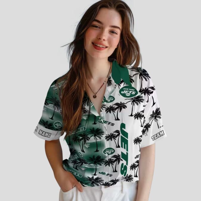 NFL New York Jets Green Custom Hawaiian Shirt - Palm Tree Silhouettes Design