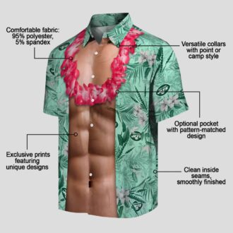 NFL New York Jets Hawaiian Shirt, Chest Illusion Green Summer Beach Shirt for Fans