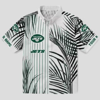 NFL New York Jets Palm Stripes Hawaiian Shirt - Green Black White Design