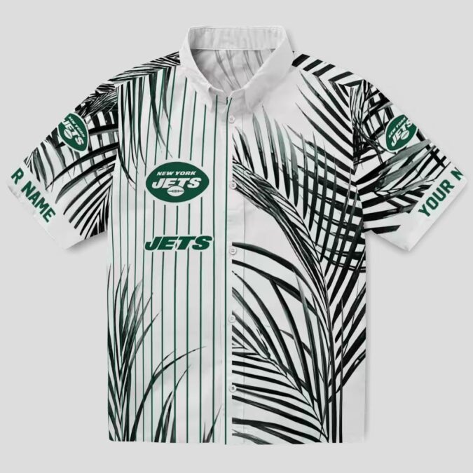NFL New York Jets Palm Stripes Hawaiian Shirt - Green Black White Design