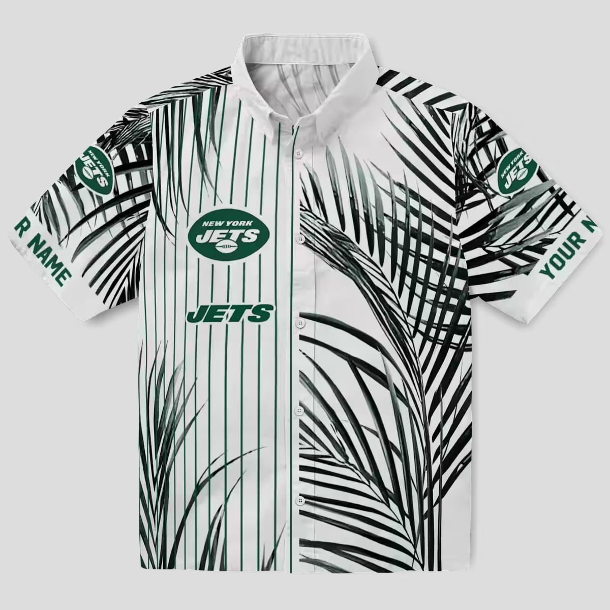NFL New York Jets Palm Stripes Hawaiian Shirt - Green Black White Design