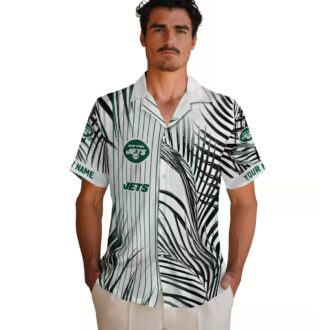 NFL New York Jets Palm Stripes Hawaiian Shirt - Green Black White Design