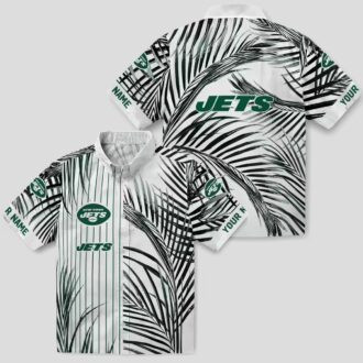 NFL New York Jets Palm Stripes Hawaiian Shirt - Green Black White Design