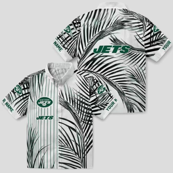 NFL New York Jets Palm Stripes Hawaiian Shirt - Green Black White Design