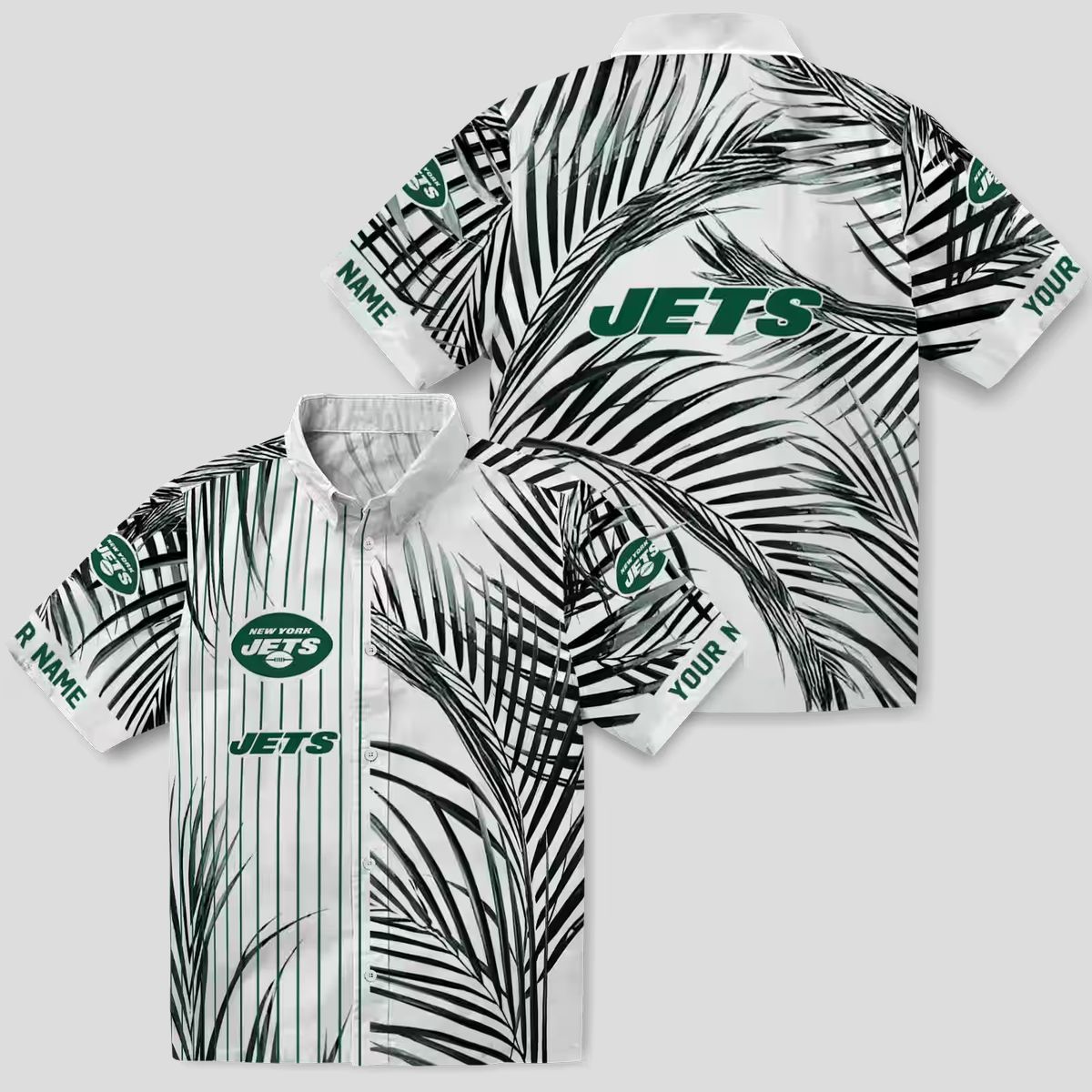 NFL New York Jets Palm Stripes Hawaiian Shirt - Green Black White Design