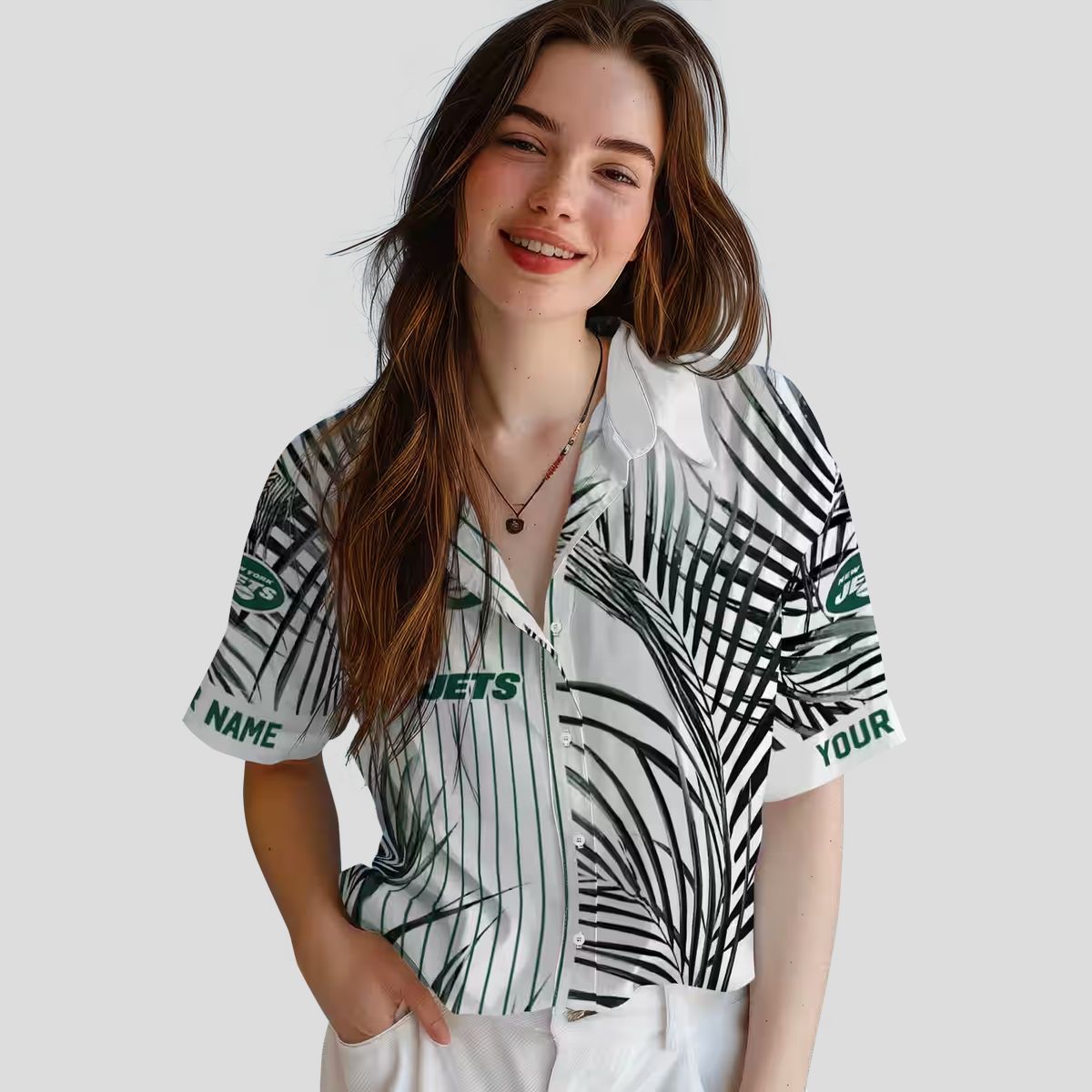 NFL New York Jets Palm Stripes Hawaiian Shirt - Green Black White Design