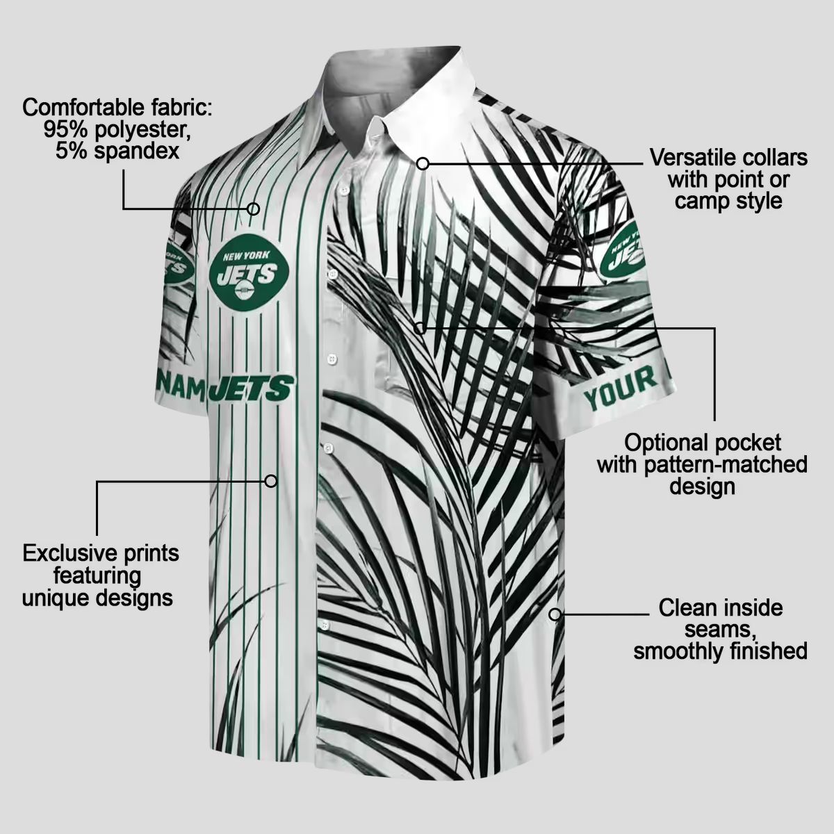 NFL New York Jets Palm Stripes Hawaiian Shirt - Green Black White Design