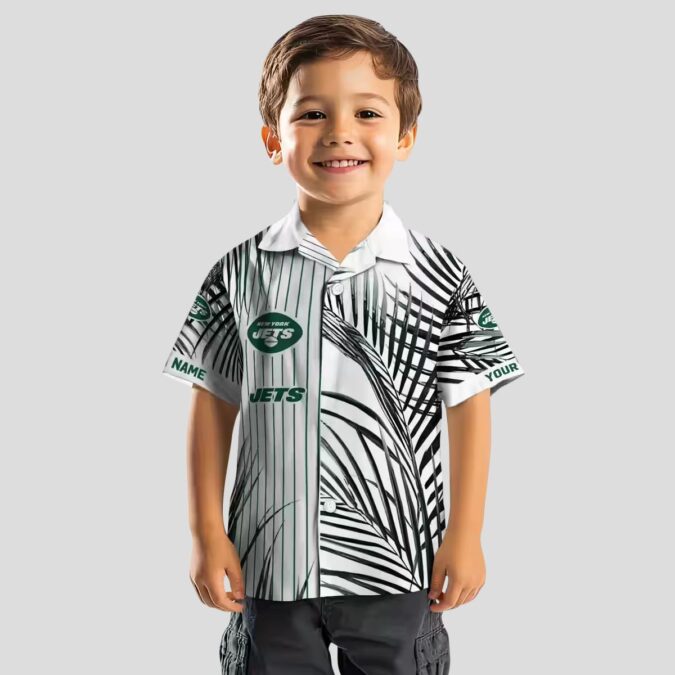 NFL New York Jets Palm Stripes Hawaiian Shirt - Green Black White Design