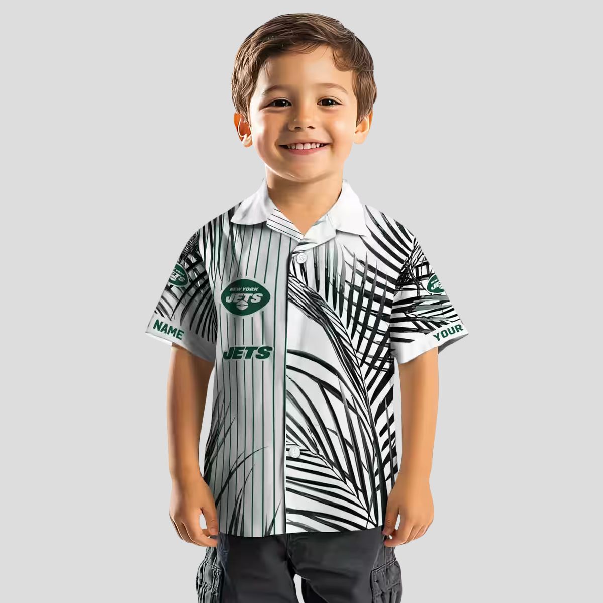NFL New York Jets Palm Stripes Hawaiian Shirt - Green Black White Design