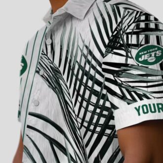 NFL New York Jets Palm Stripes Hawaiian Shirt - Green Black White Design