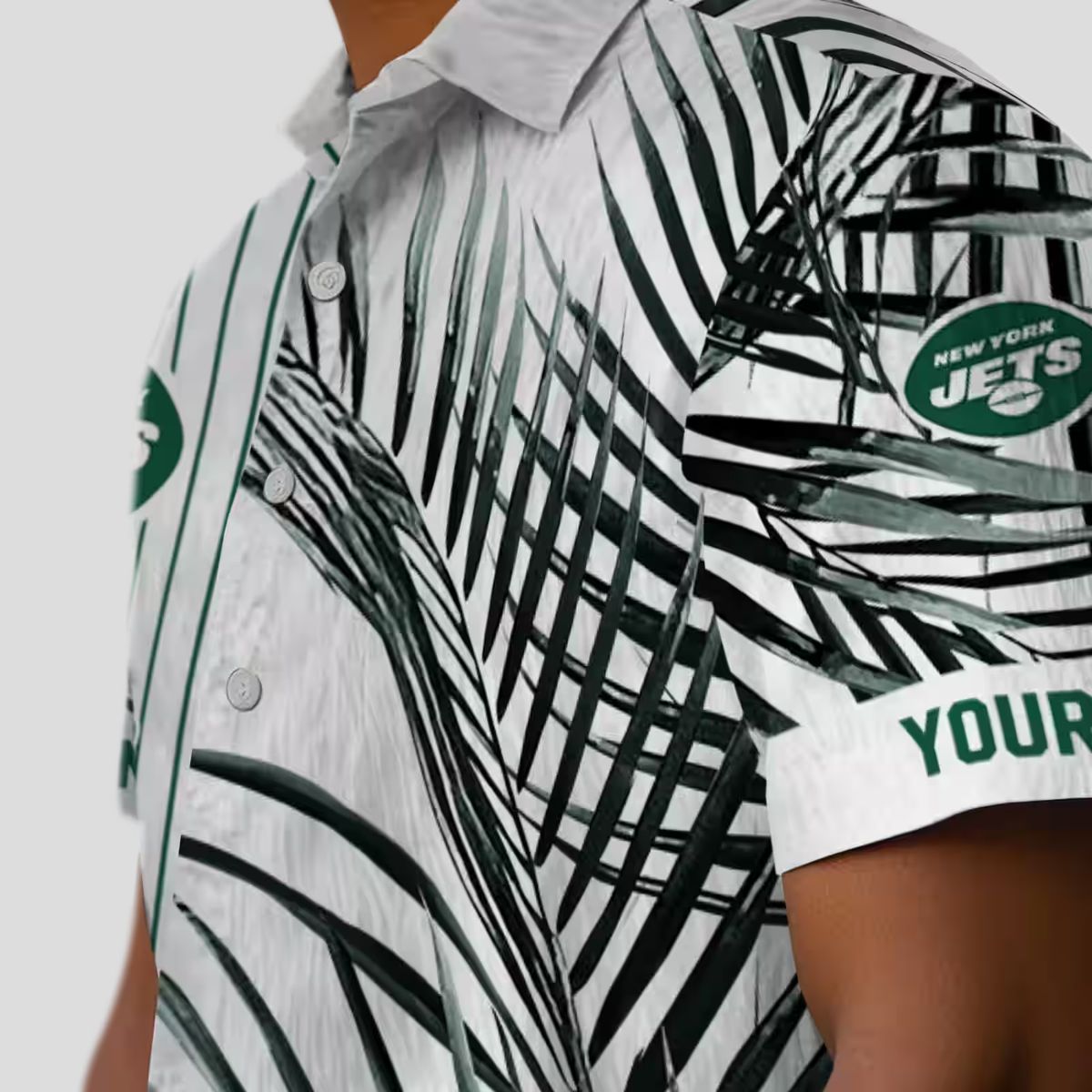 NFL New York Jets Palm Stripes Hawaiian Shirt - Green Black White Design