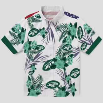NFL New York Jets Patriotic Hawaiian Shirt - Hibiscus Green White Print