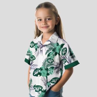 NFL New York Jets Patriotic Hawaiian Shirt - Hibiscus Green White Print