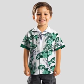 NFL New York Jets Patriotic Hawaiian Shirt - Hibiscus Green White Print